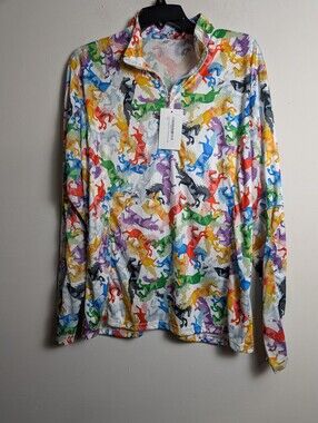 Anni lyn Top quarter zip pull over shirt colorful equestrian long sleeve vented